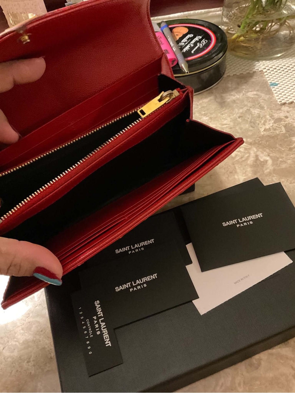 Saint Laurent Red Quilted Leather Wallet on Chain - Picture 6 of 15